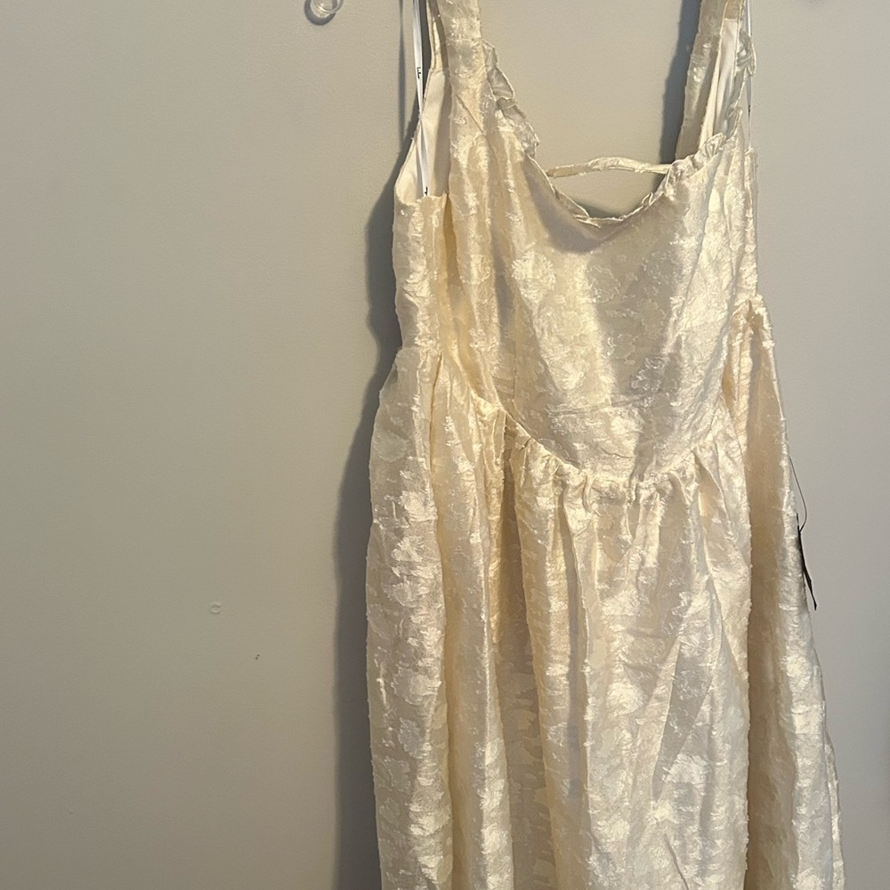 Lulus Immaculate Elegance Cream Jacquard Lace-Up Midi Dress - Picture 3 of 7